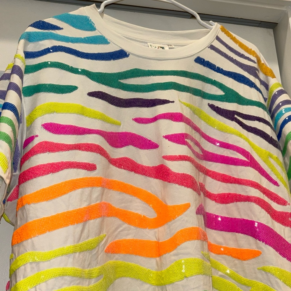 Queen of Sparkles Rainbow Tiger Stripes Tee